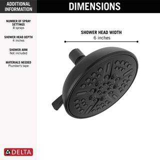 Delta 8-Spray Patterns 2.5 GPM 6 in. Wall Mount Fixed Shower Head in Matte Black 75898BL