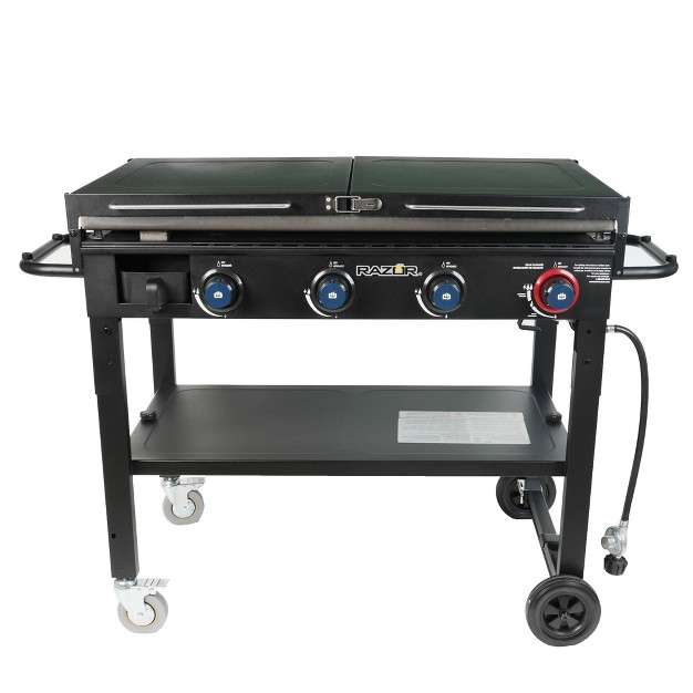 Razor Griddle Outdoor Steel Burner Propane Gas Grill Griddle With Wheels And Top Cover Lid Folding Shelves For Home Bbq Cooking