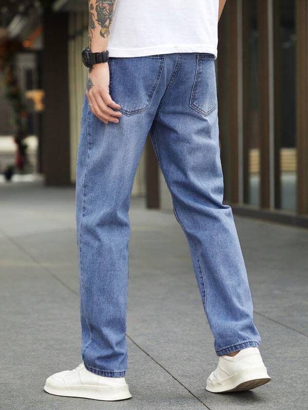 Homme Men Slant Pocket Straight Leg Jeans
