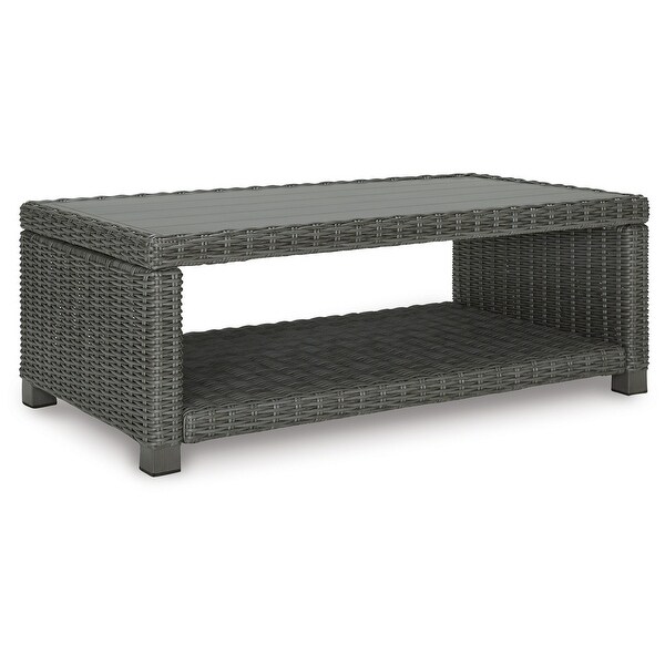 Ellie 50 Inch Outdoor Coffee Table，Lower Shelf，Gray Resin Wicker，Metal