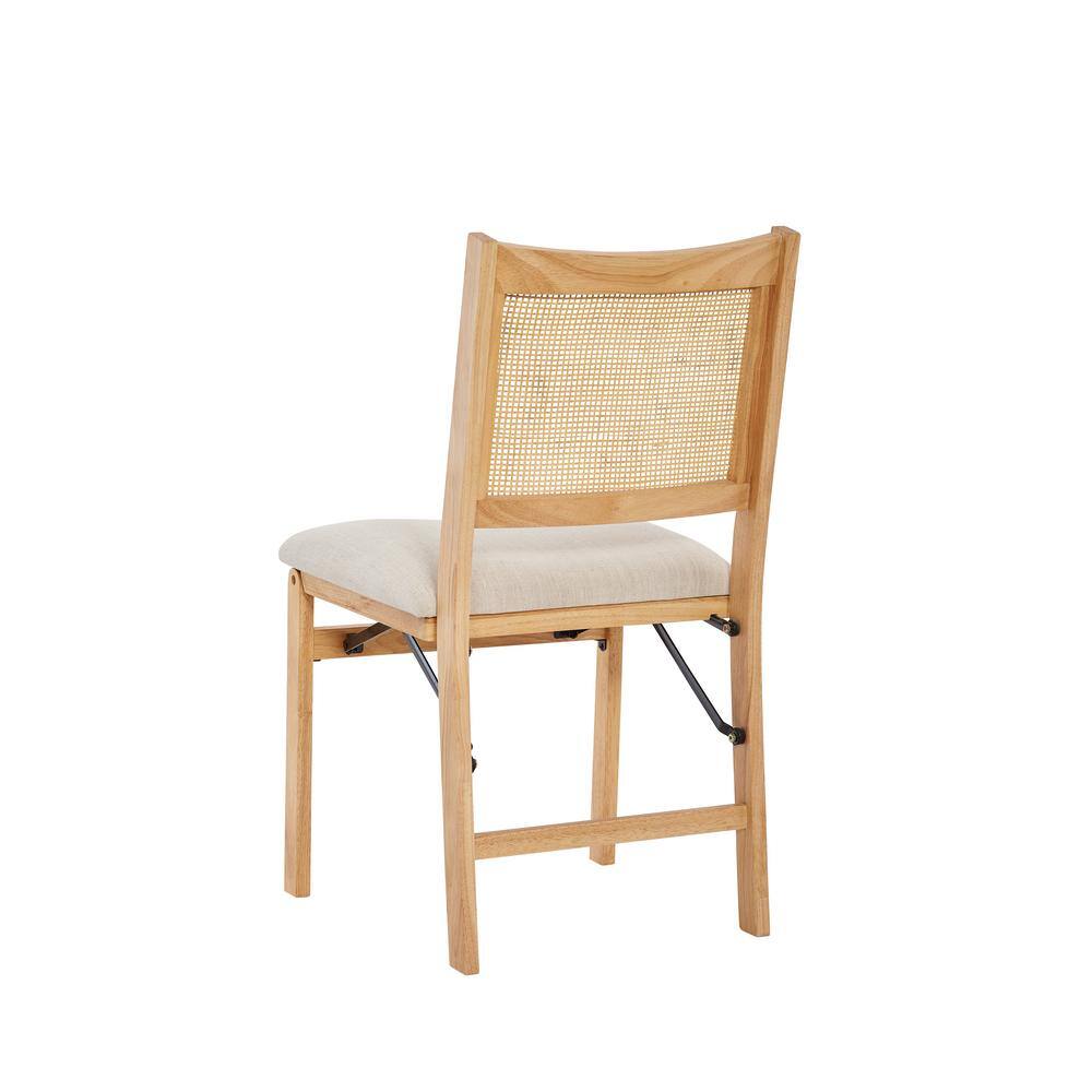 Powell Company Tara Natural Cane Back Folding Chair with Linen Fabric Seat HD1547DC20B