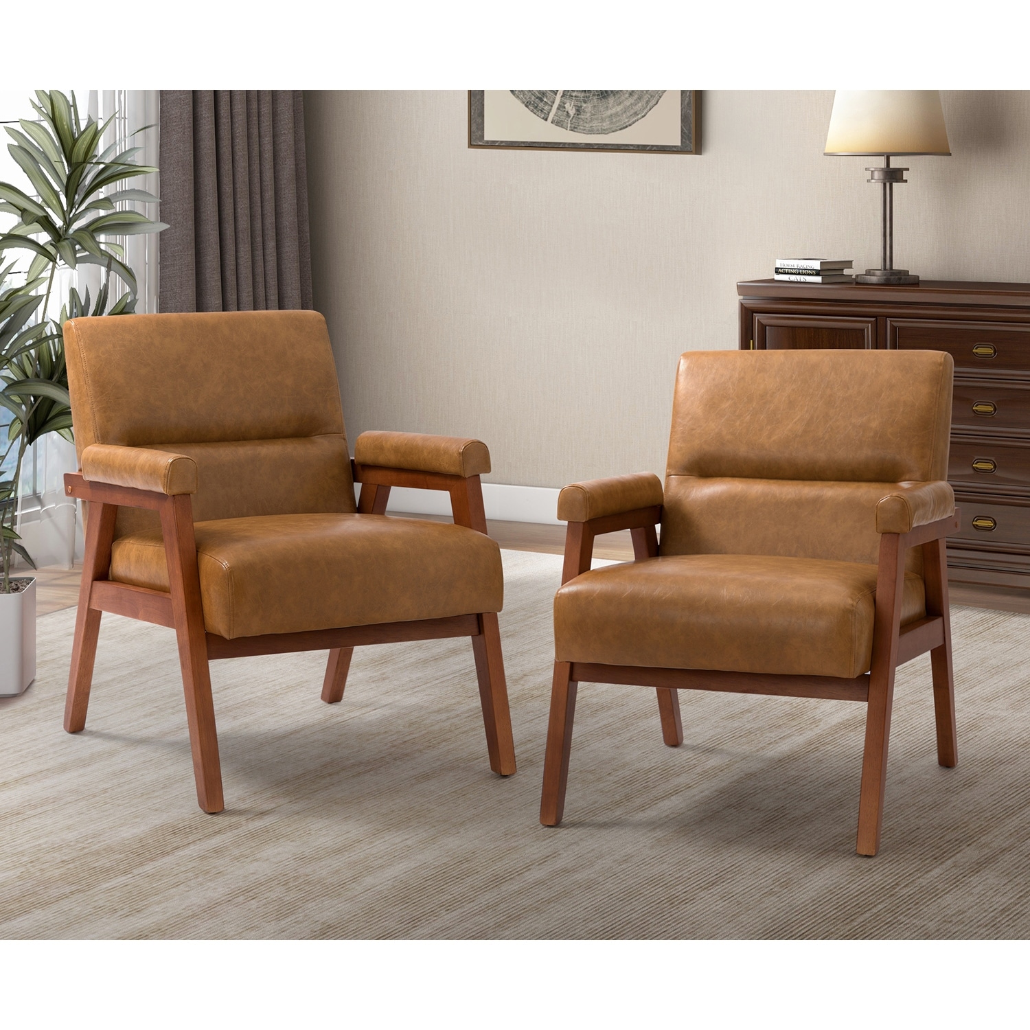 Philipp Modern Leather Armchair with Tufted Design Set Of 2 by HULALA HOME