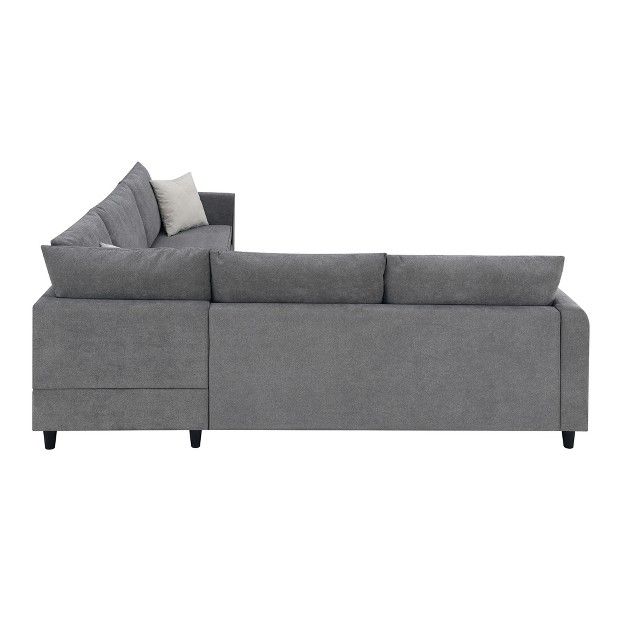 Modern Upholstered Living Room Sectional Sofa With 3 Pillows Gray Modernluxe