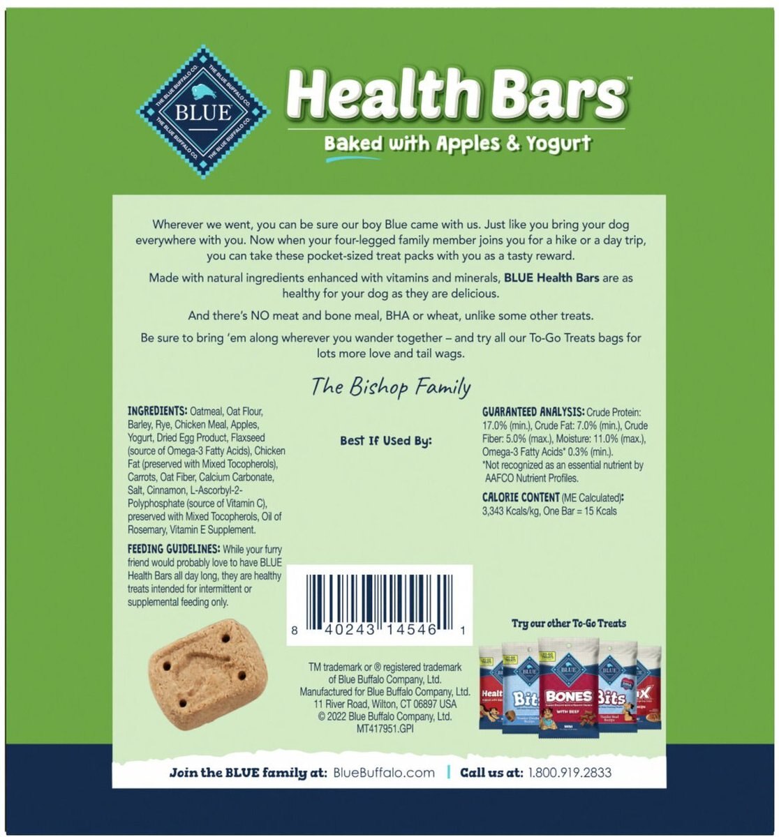 Blue Buffalo To-Go Health Bars Apple and Yogurt Mini Dog Treats， 12 count