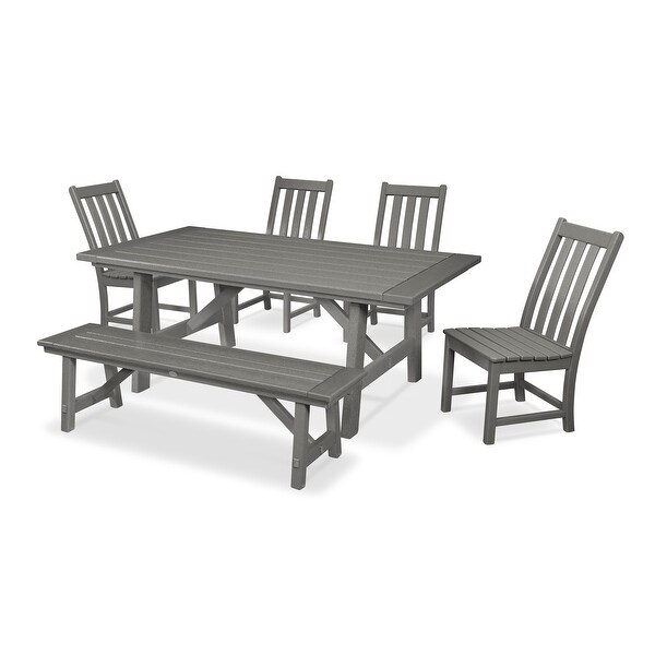 POLYWOOD Vineyard 6Piece Rustic Farmhouse Side Chair Dining Set with Bench