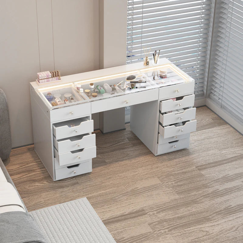 Eva Vanity Desk - 13 Storage Drawers   VNT-EVA-A01-WHT