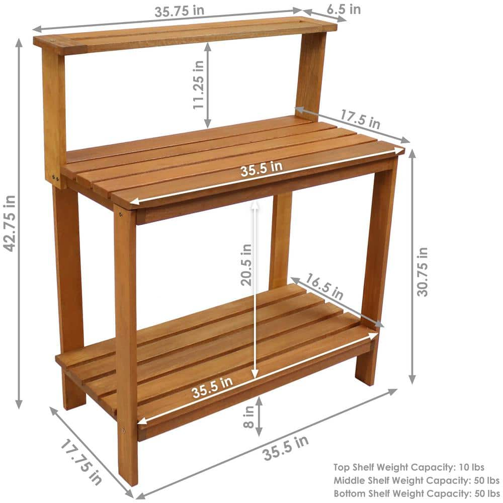 Sunnydaze 42 in. Meranti Wood Outdoor Potting Bench with Teak Oil LAM-622