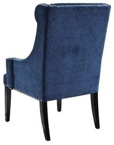 Classic Accent Chair  Blue Navy Faux Velvet Upholstered Seat  ampSilver Nailhead   Transitional   Armchairs And Accent Chairs   by Decorn  Houzz