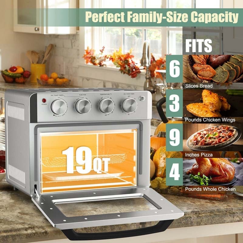 19 QT Toaster Oven Countertop, 7-in-1 1550W Convection Air Fryer with Timer, Temperature Control, 5 Accessories