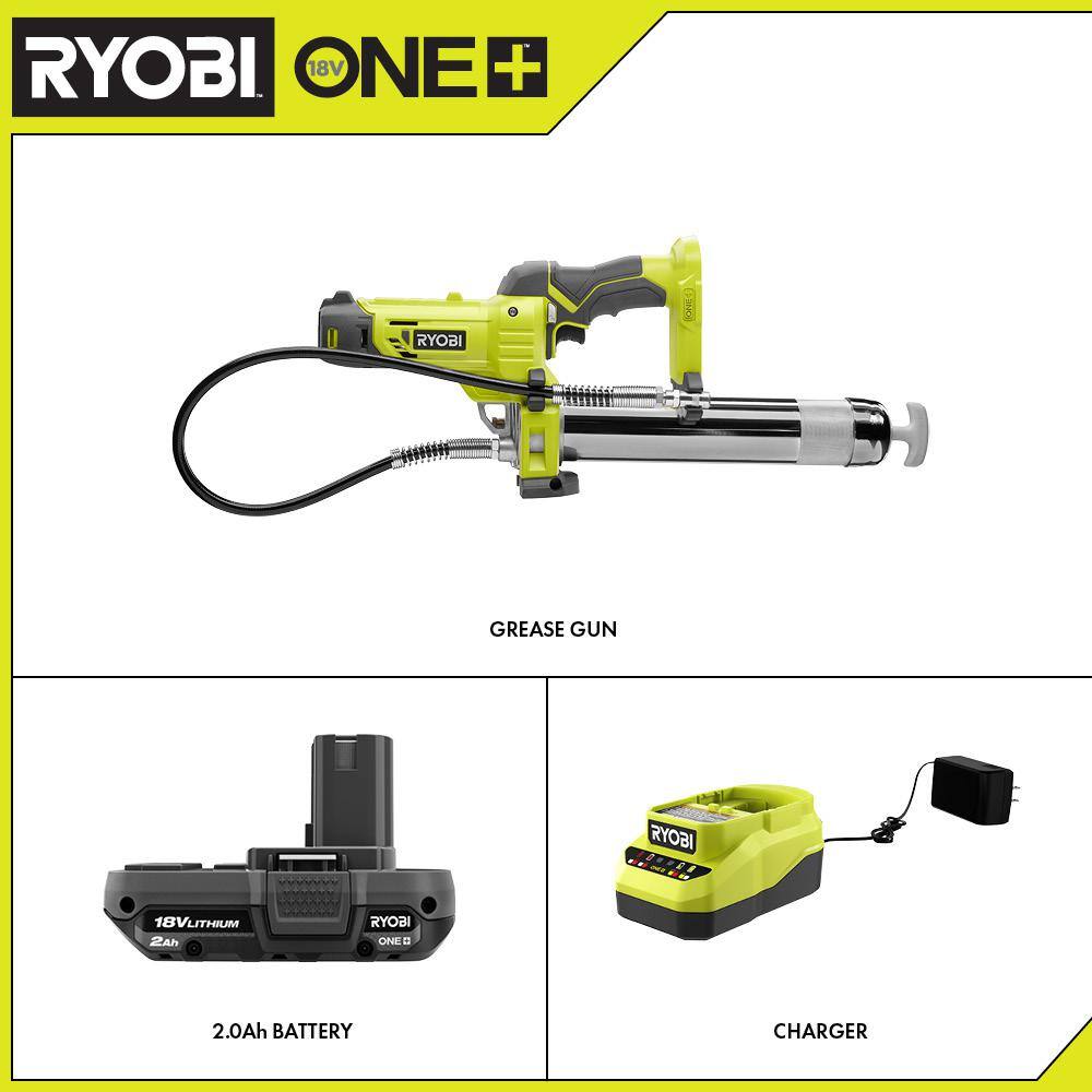 RYOBI ONE+ 18V Cordless Grease Gun with 2.0 Ah Battery and Charger P3410-PSK005