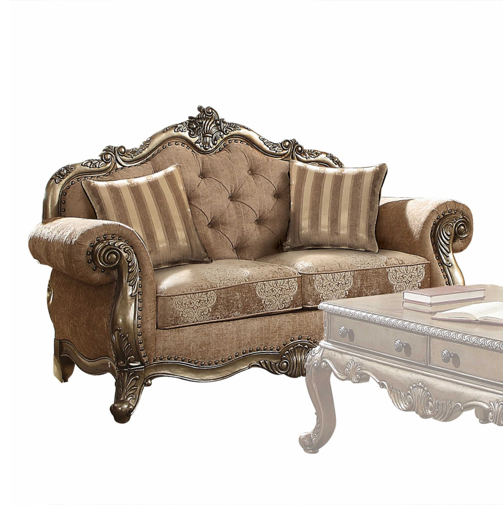 Ornate Vintage Look Velvet And Oak Loveseat   Victorian   Loveseats   by HomeRoots  Houzz