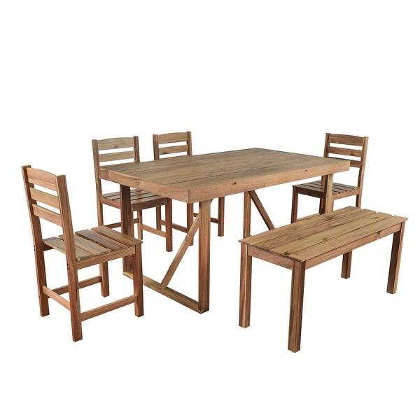 6Piece Patio Outdoor Acacia Wood Table and Chair Set With Bench