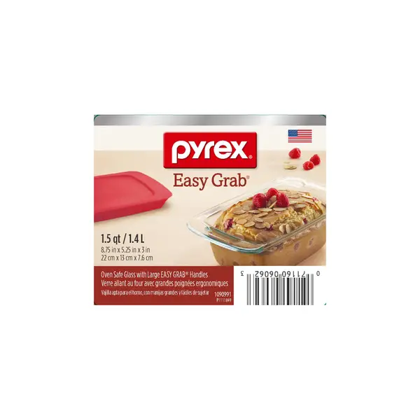 Corelle Pyrex Easy Grab 1.5qt Loaf Dish with Red Plastic Cover