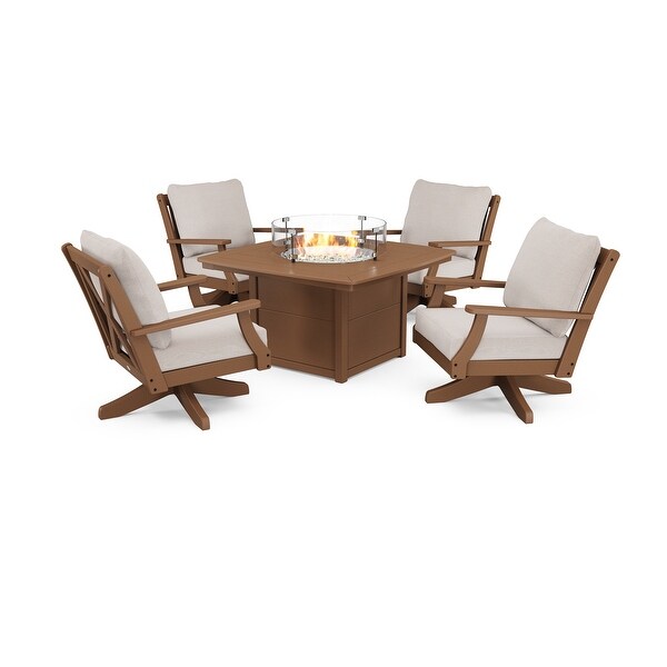 POLYWOOD Braxton 5Piece Deep Seating Swivel Conversation Set with Fire Pit Table