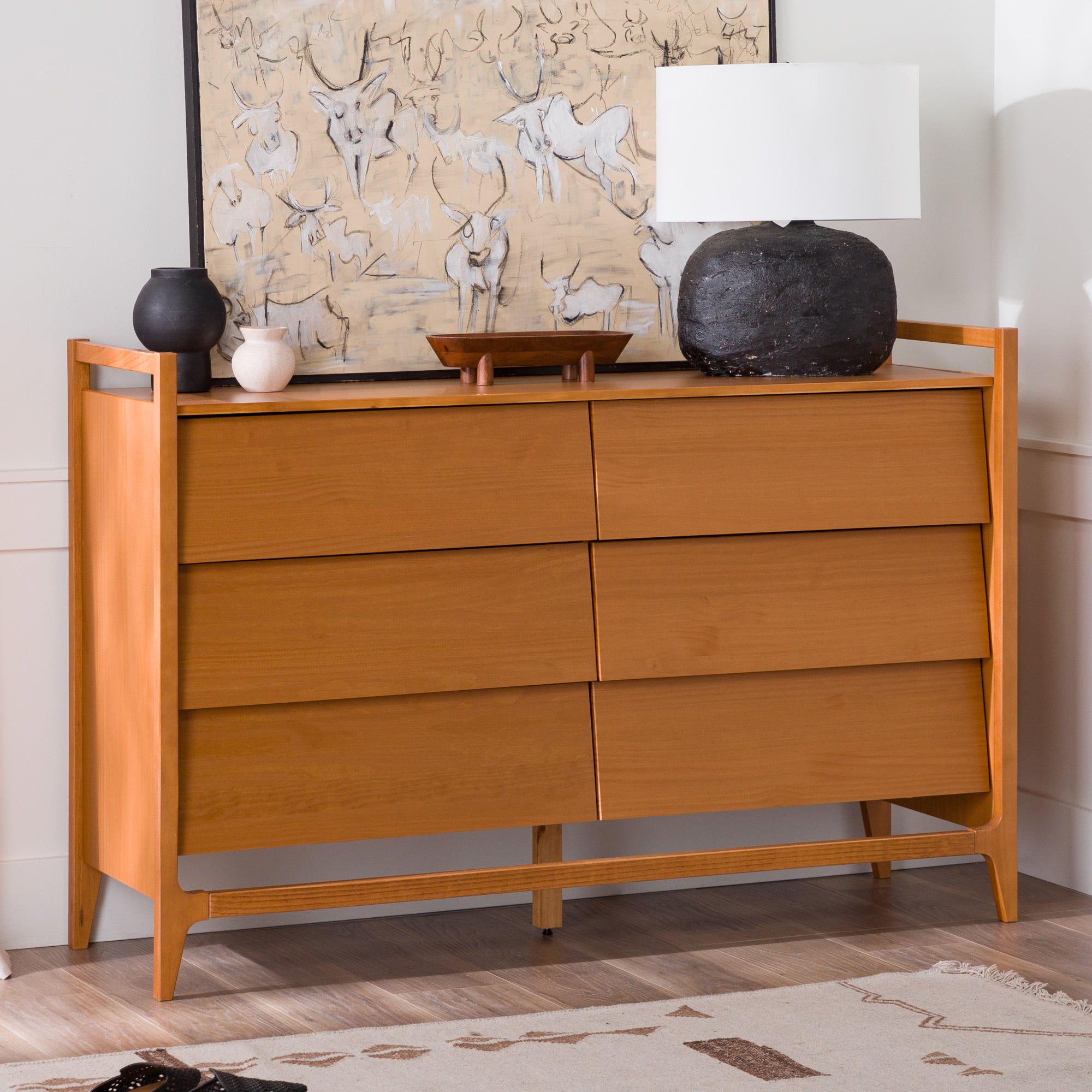 Manor Park Modern Angle-Front 6-Drawer Wood Dresser, Caramel