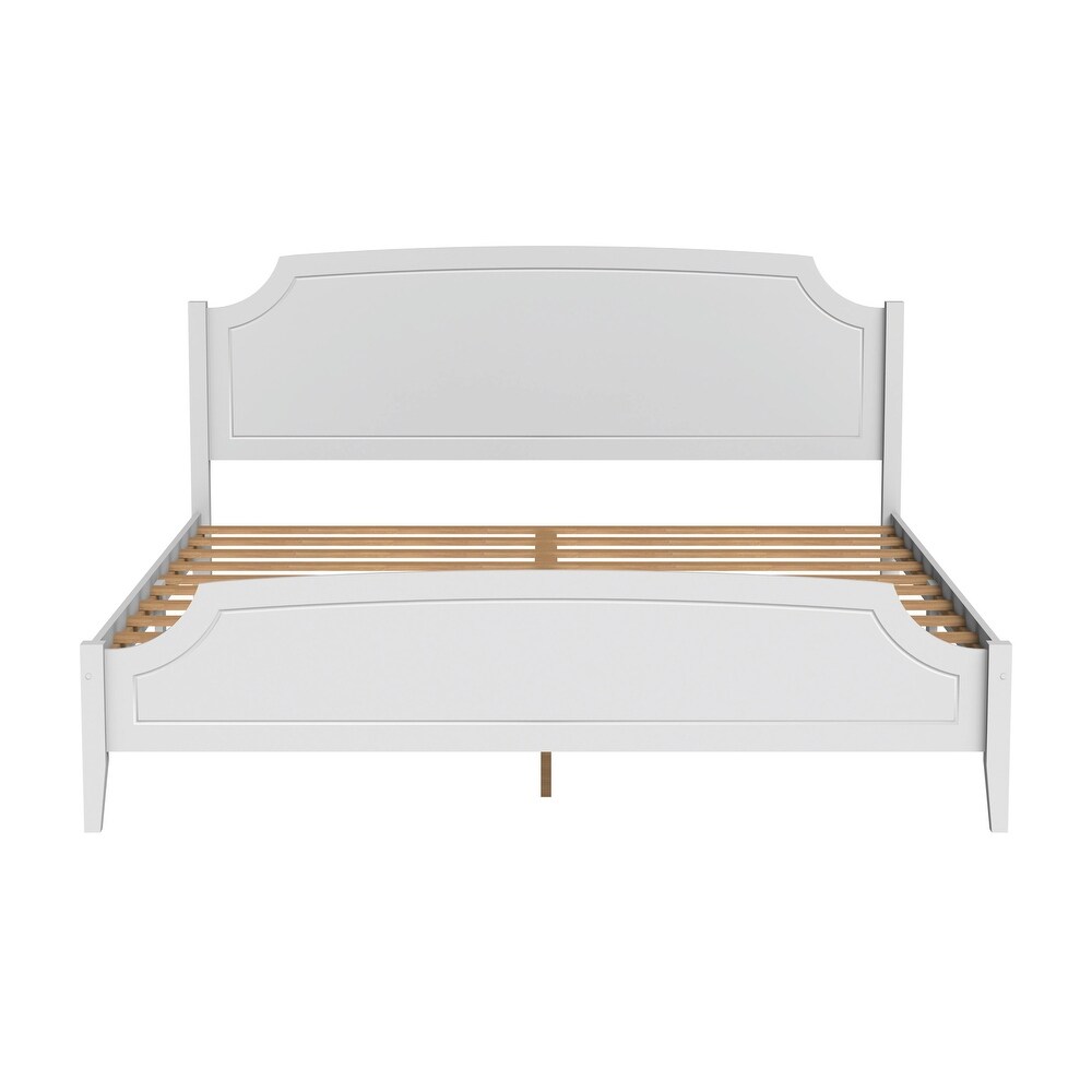 Roman Style Solid Wooden Bed Frame: White Finish  No Box Spring Required