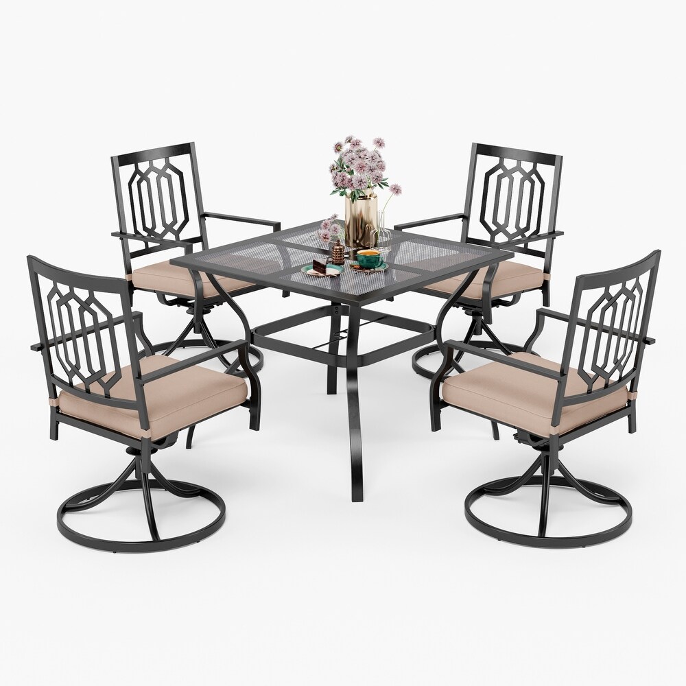 5 Pcs Outdoor Dining Set: Steel Swivel Dining Chair with Cushion and 37\