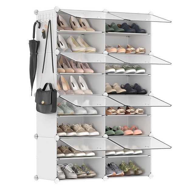 Songmics Shoe Rack 8 Cubes Shoe Organizer With Doors 32 Pair Plastic Shoe Storage Cabinet White