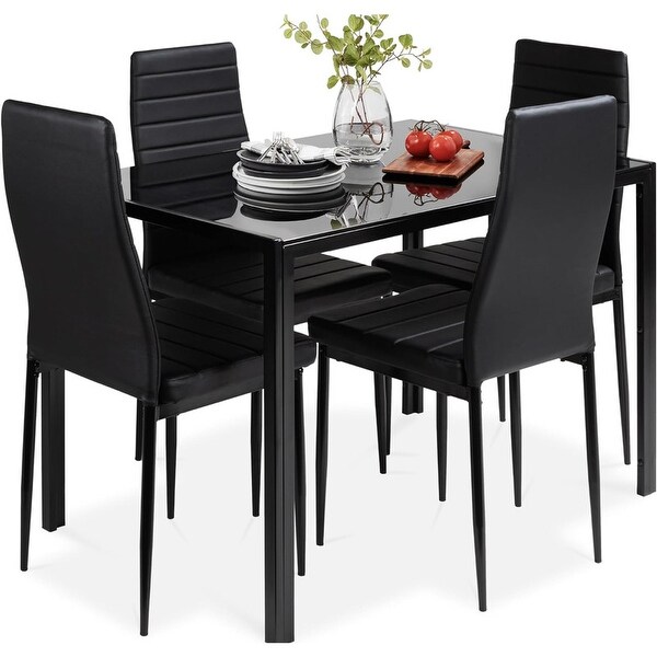 5Piece Modern Kitchen Dining Furniture Set 4 Upholstered PU Chairs，Black