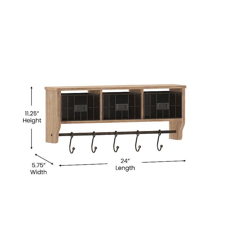 Flash Furniture Daly Wall Mounted 5-Hook Storage Rack With Upper Shelf