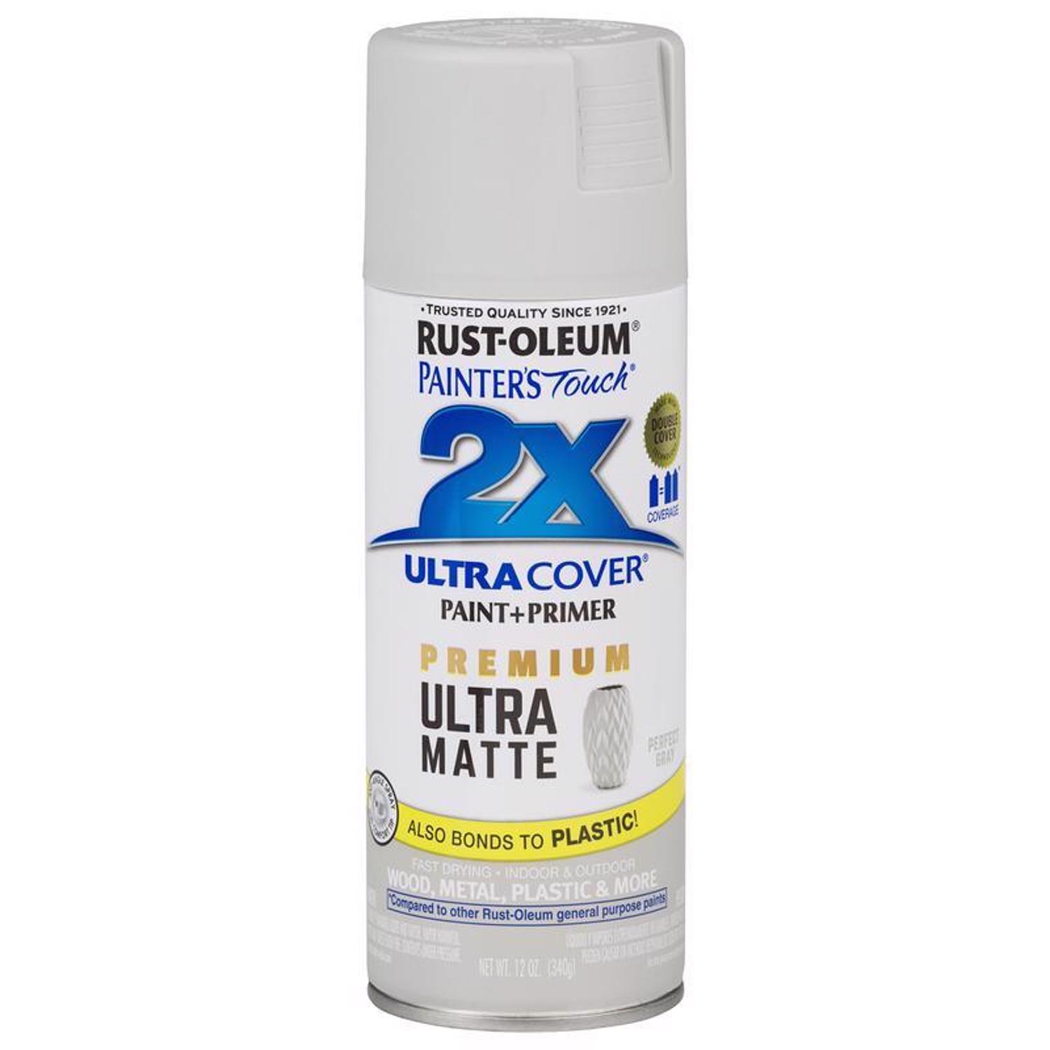 Rust-Oleum Painter\u0027s Touch 2X Ultra Cover Ultra Matte Perfect Gray Paint+Primer Spray Paint 12 oz