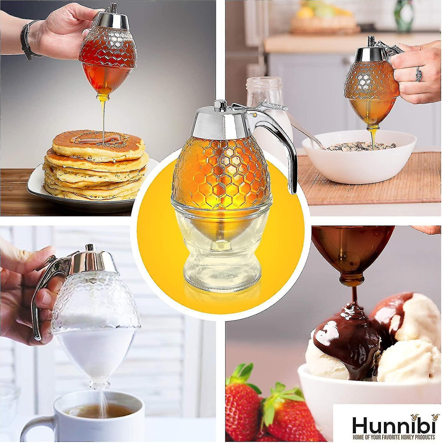 Glass Syrup Dispenser For Pancakes， Juice Syrup Cup Honey Jar， No Drip Honey Dispenser Kitchen Acces