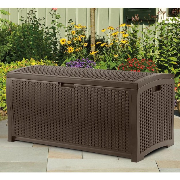 Suncast 73 Gallon Outdoor Deck Box amp 99 Gallon Patio Garden Deck Box Mocha