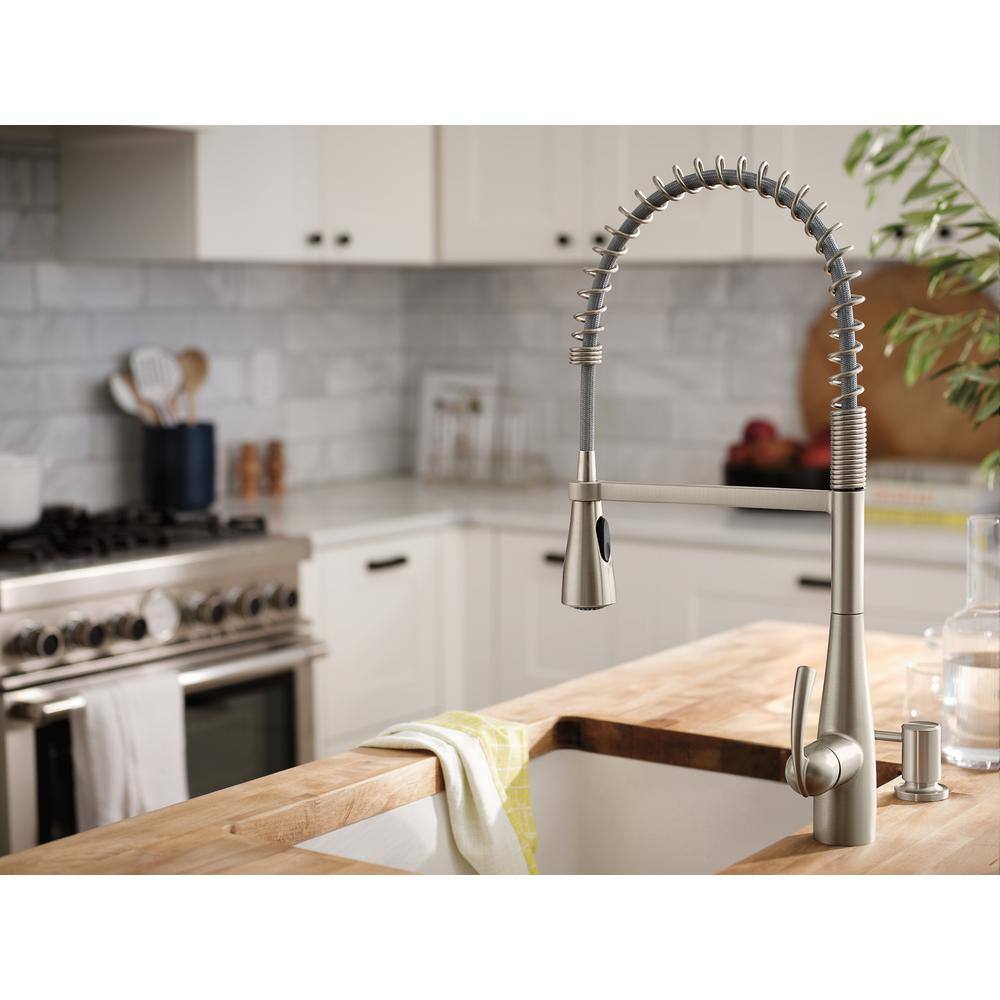 MOEN Essie Single-Handle Pre-Rinse Spring Pulldown Sprayer Kitchen Faucet with Power Clean in Spot Resist Stainless 87814SRS