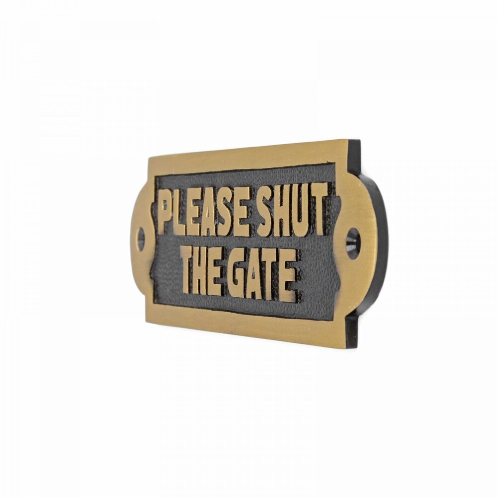 Brass Gate Sign PLEASE SHUT THE GATE Privacy Security Plaques Renovators Supply