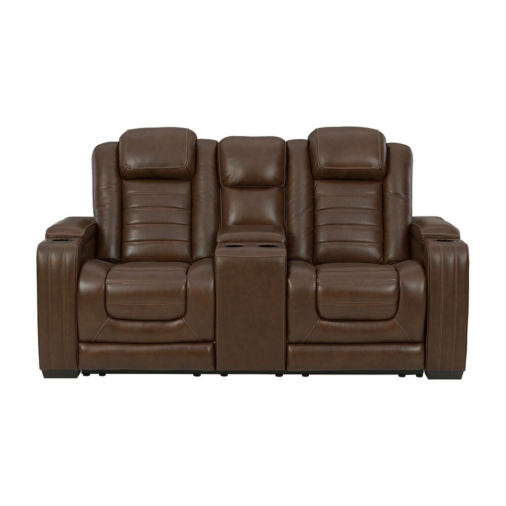 Signature Design by Ashley Backtrack Power Reclining Loveseat with Console and Adjustable Headrest