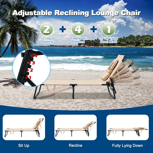 Tangkula Outdoor Folding Beach Chaise Lounge Chair Adjustable Camping Recliner