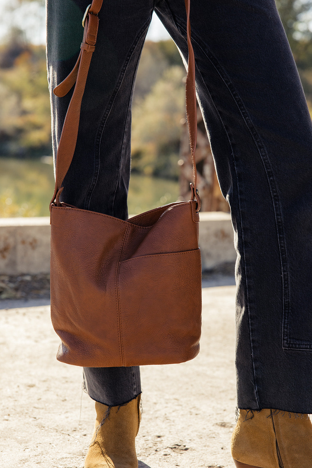 Bindi Front Slip Pocket Bucket Crossbody Bag