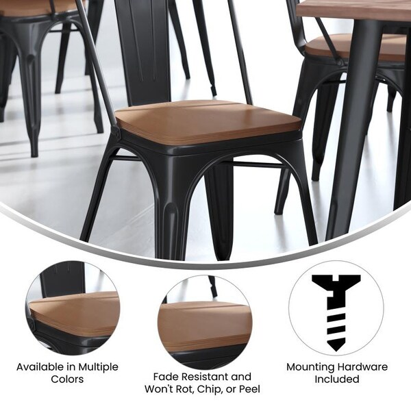 Flash Furniture Poly Resin Wood Square Seat with Metal Barstools Teak - 13.75