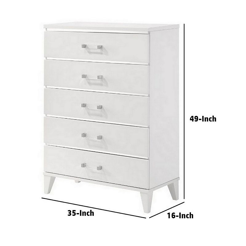 49 Inch Modern Tall Dresser Chest， 5 Drawers， Bar Handles， Wood， White