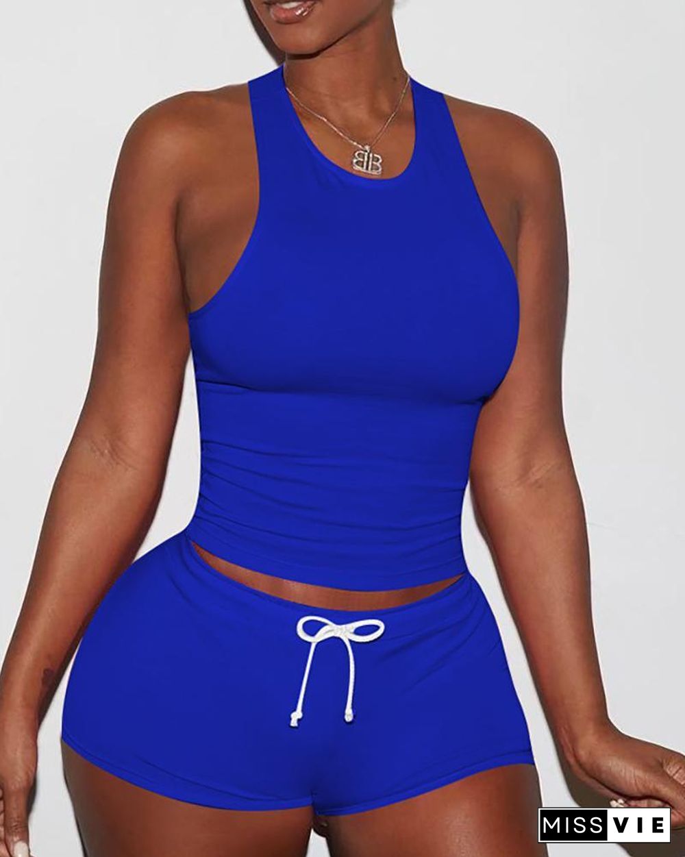 Sexy Solid Color Sporty Vest Shorts Set P14693