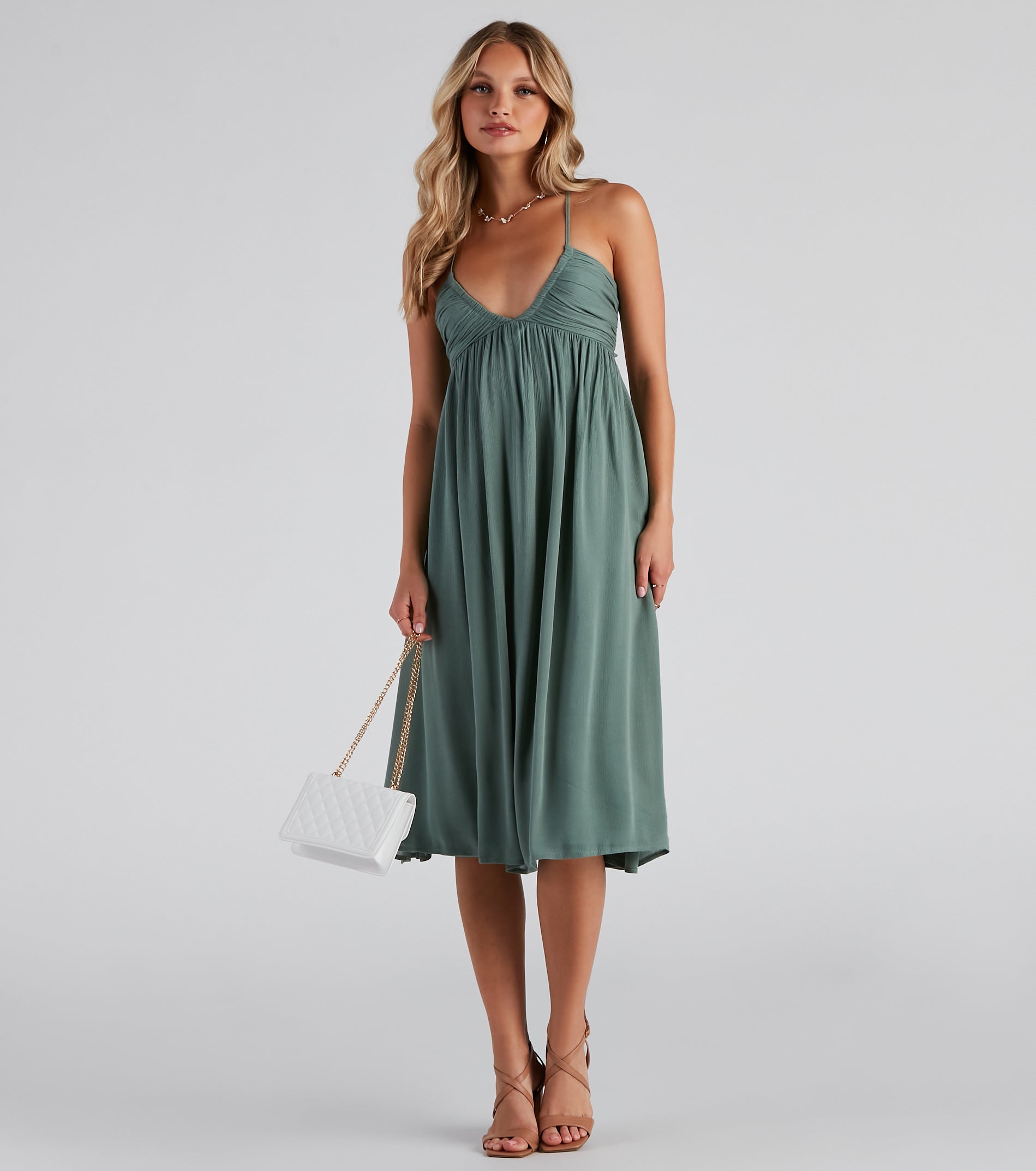 Palisades Ruched V-Neck Midi Dress