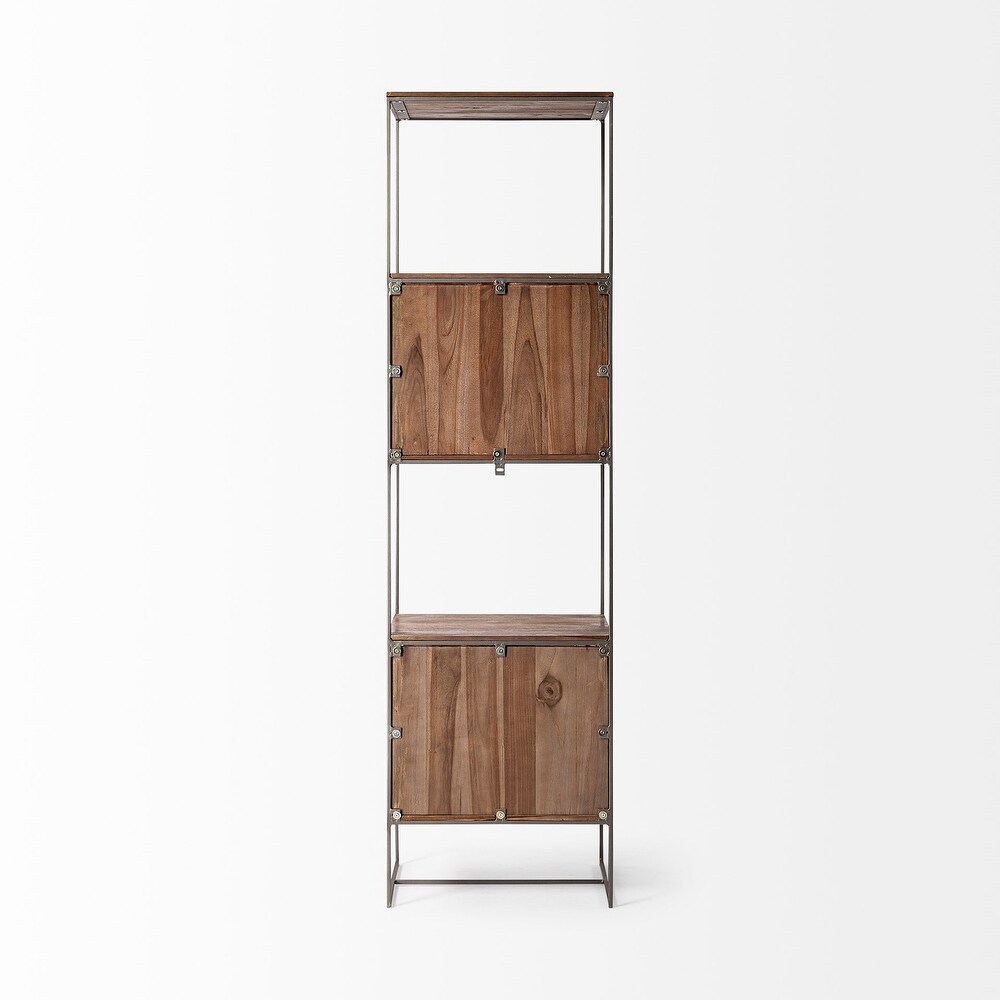 Morris II Medium Brown Solid Wood w/Silver Metal Frame 4 Tier Shelving Unit   20\