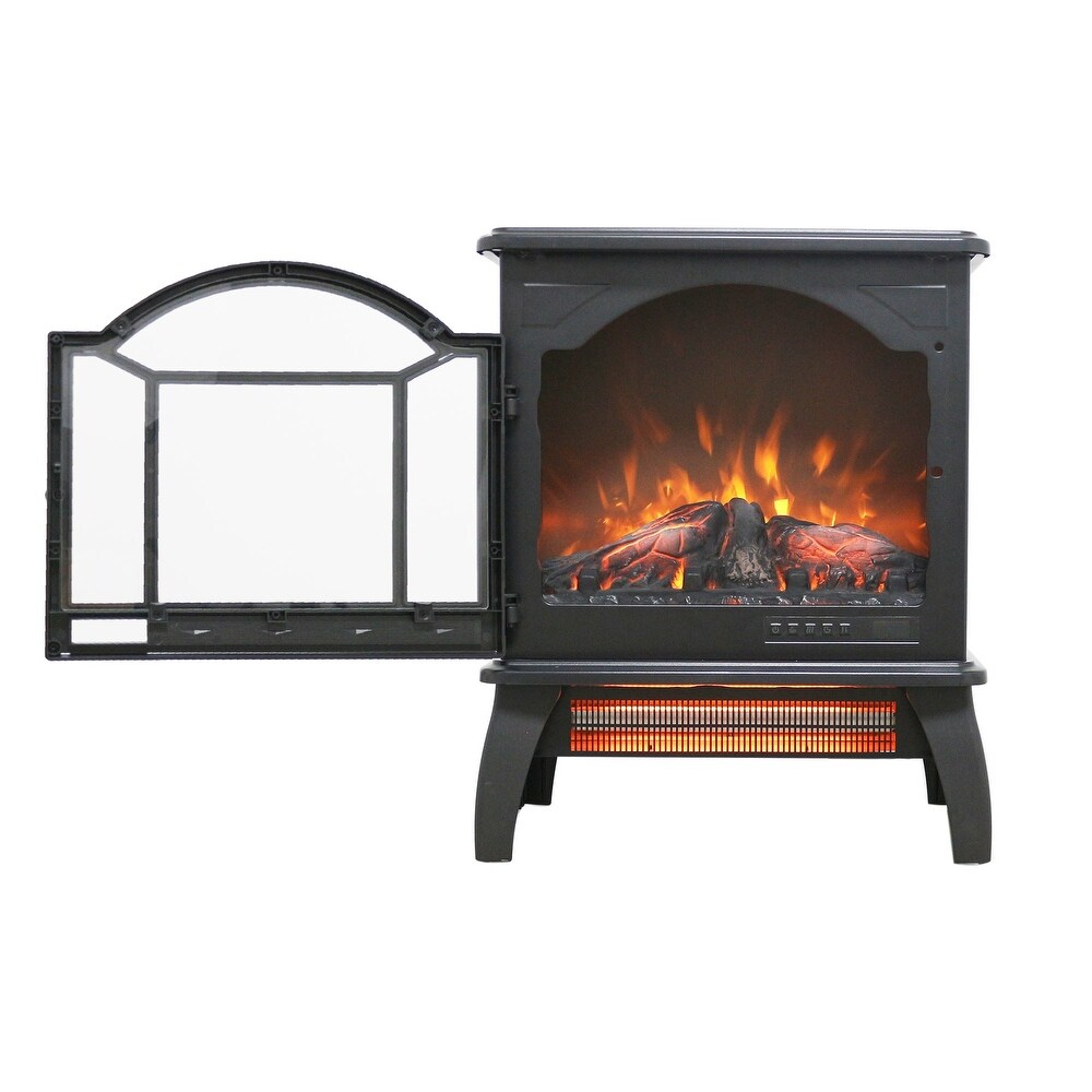 18 Inch 3D Infrared Electric Fireplace Stove in Antique Black with Remote Control   18\