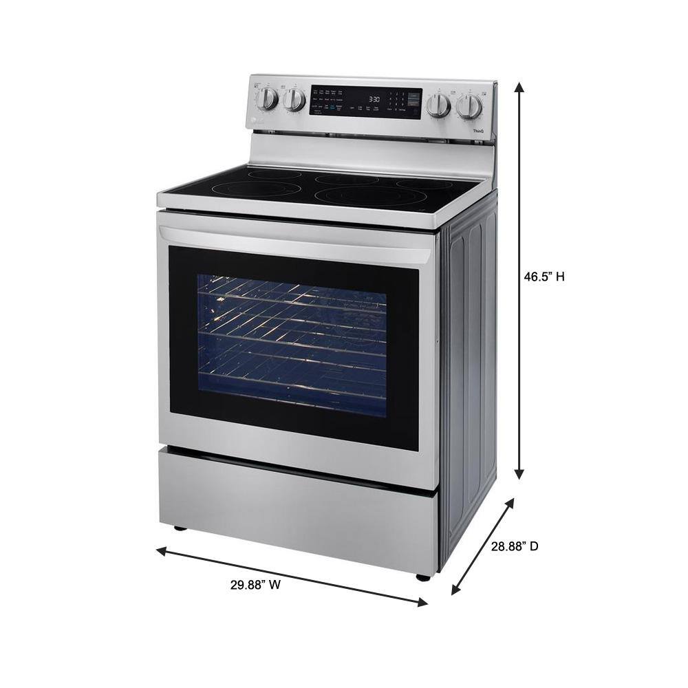 LG 6.3 cu. ft. Smart True Convection InstaView Electric Range Single Oven with Air Fry in Printproof Stainless Steel LREL6325F