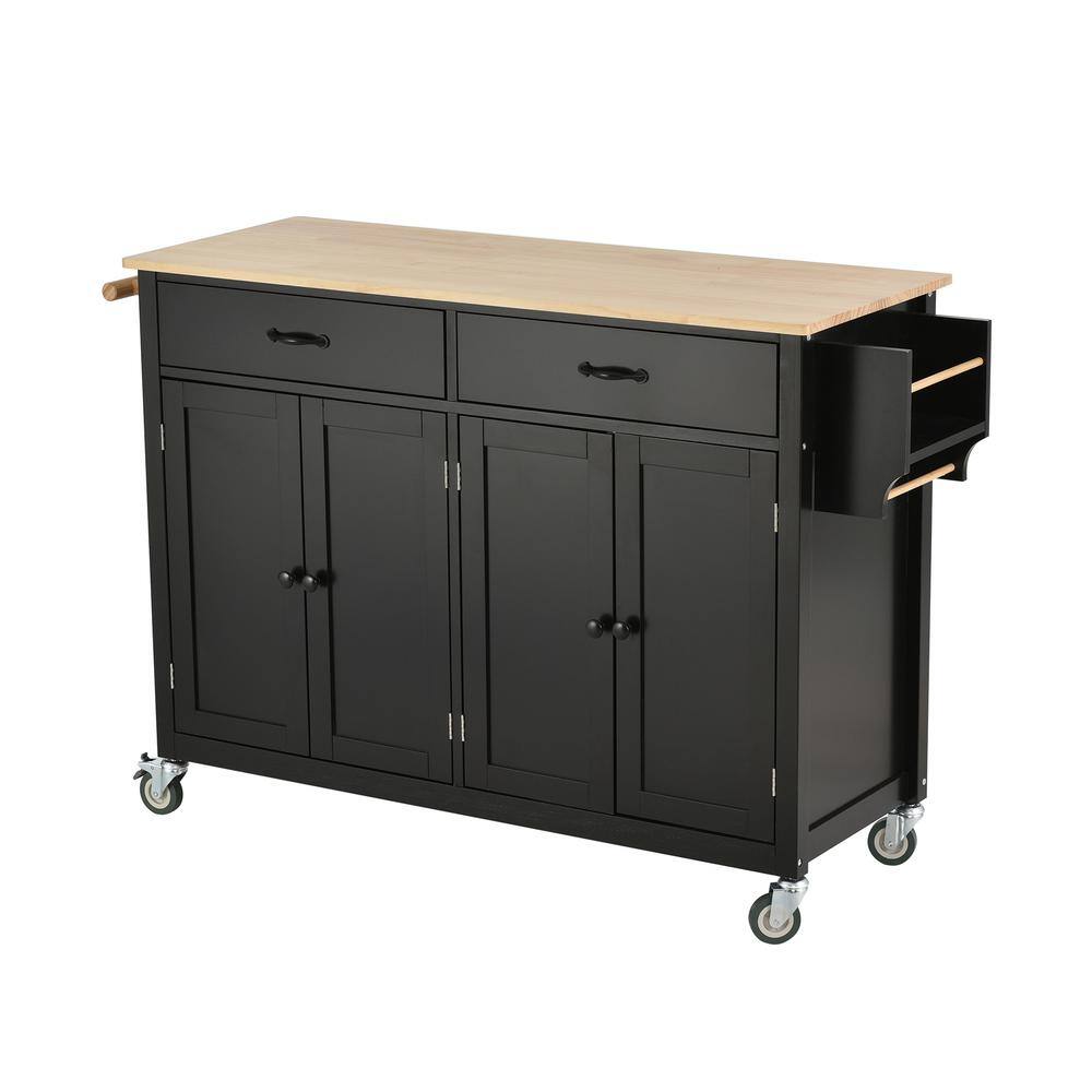 54.3 in.W Black Wood Kitchen Island Cart With Two Drawers CUU6911AAB