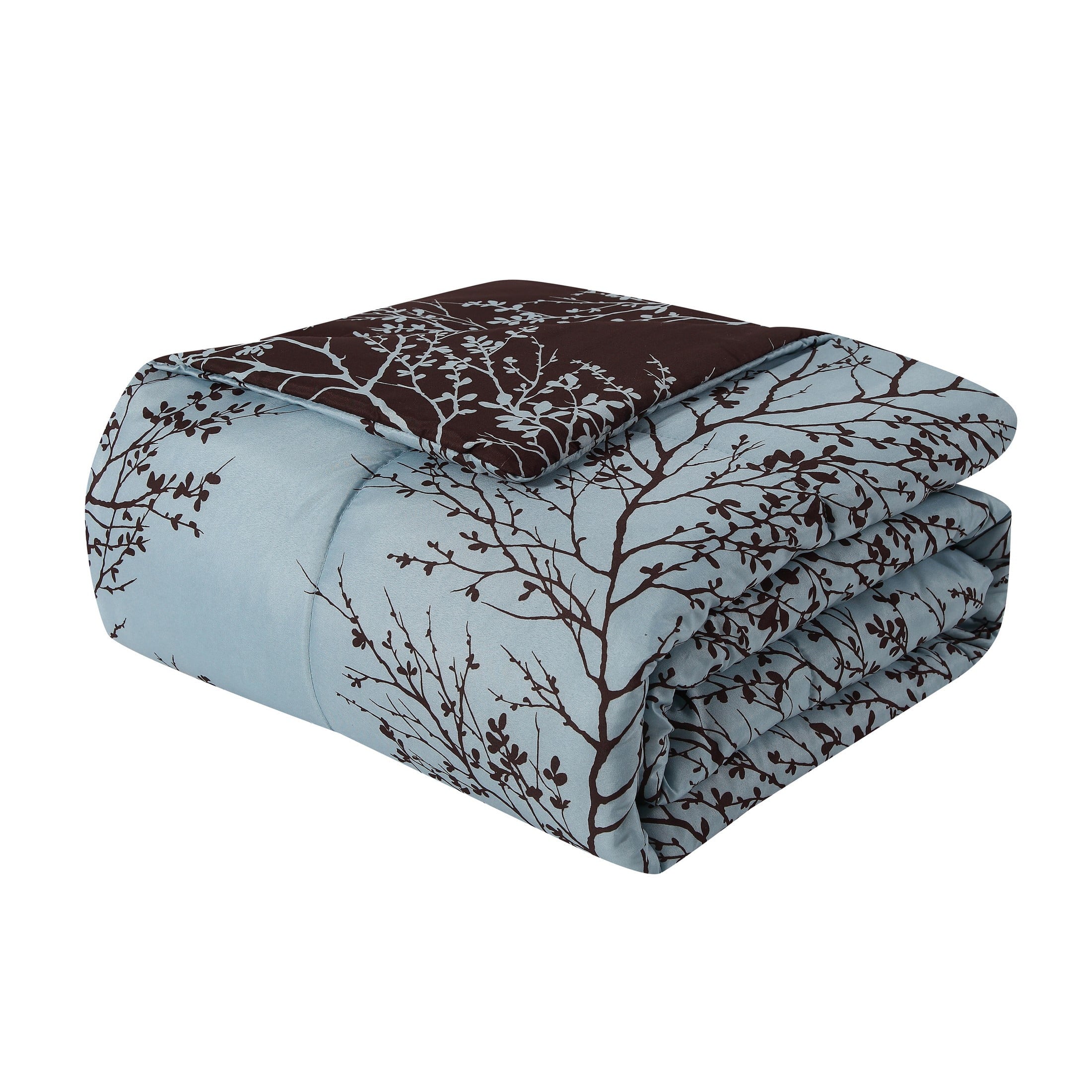 VCNY Home Leaf 8-Piece Blue/Chocolate Branch Polyester Reversible Bed in a Bag， King