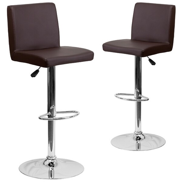 2 Pk. Contemporary Brown Vinyl Adjustable Height Barstool with Panel Back and Chrome Base