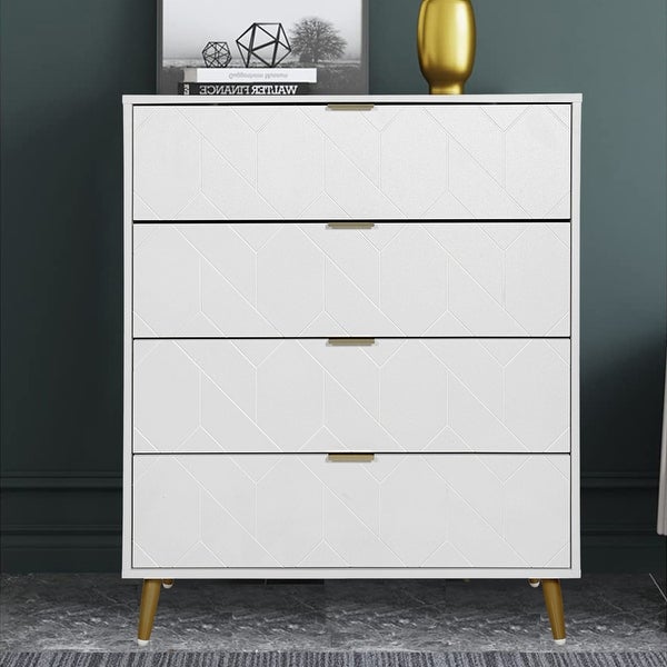 Mordern 4 Drawer Dresser， Drawer Chest， Storage Cabinet w/Metal Leg - - 37834524