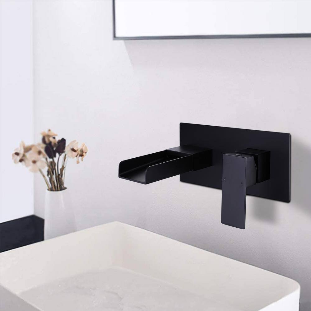 Hlihome Single Handle Wall-Mounted Bathroom Faucet in Matte Black DK-9018-MB