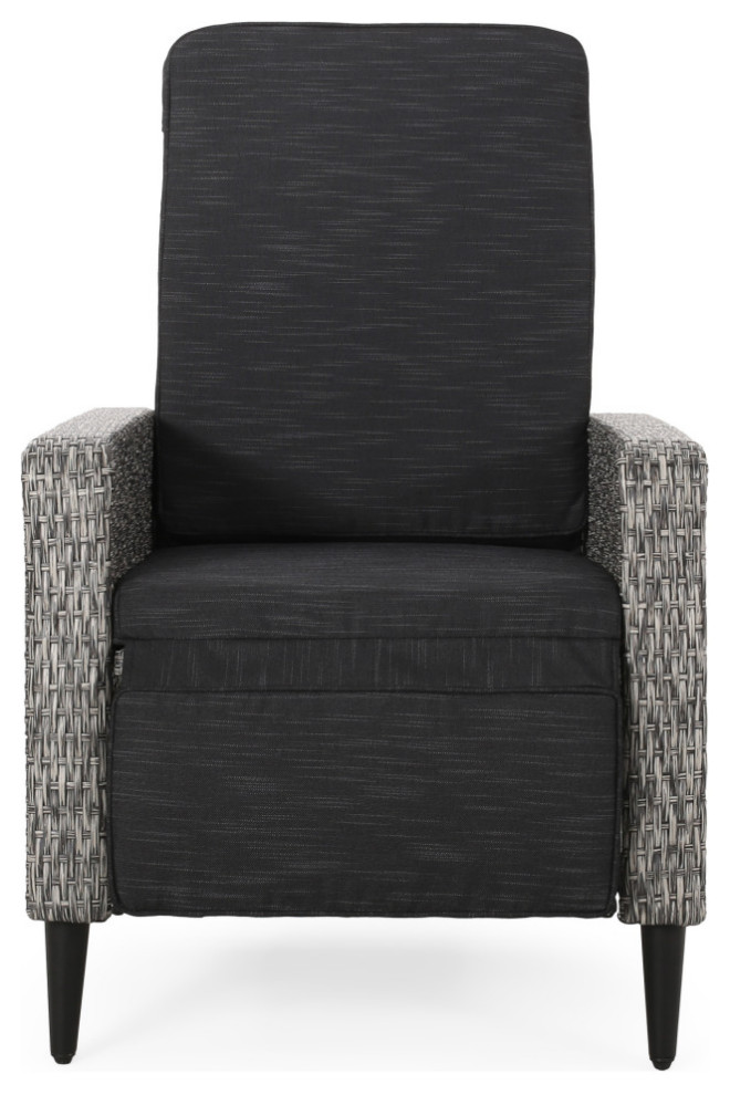 Fircrest Outdoor Wicker Recliner  Mixed Black and Dark Gray   Tropical   Outdoor Lounge Chairs   by GDFStudio  Houzz