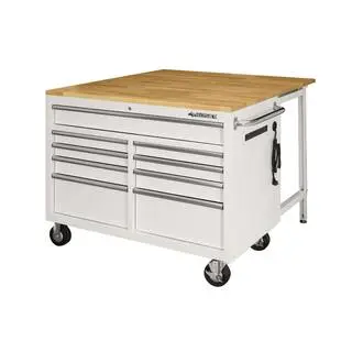 CZHusky 46 in. W x 51 in. D Standard Duty 9-Drawer Mobile Workbench with Solid Top Full Length Extension Table in Gloss White