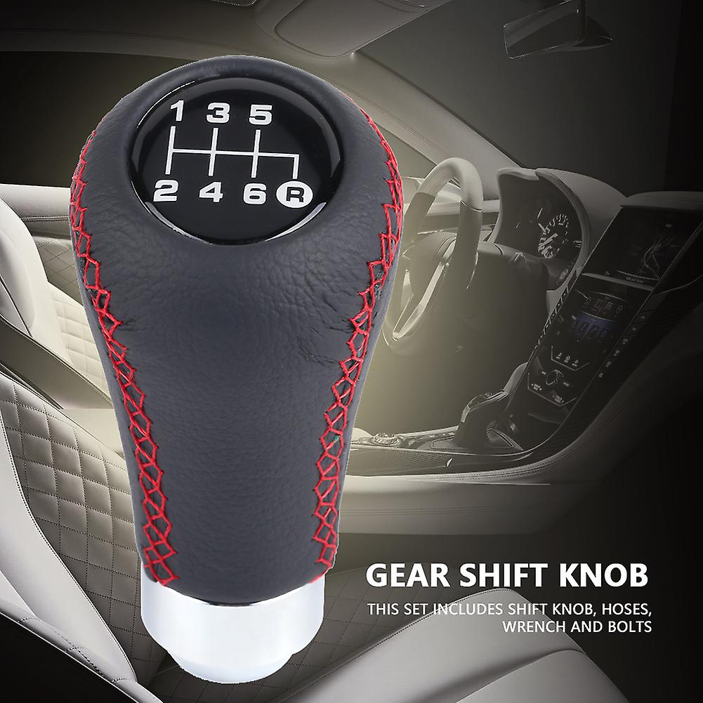 Universal Car Vehicle 6 Speed Gear Shift Knob Pu Shifter Stick With 3 Hoses Red