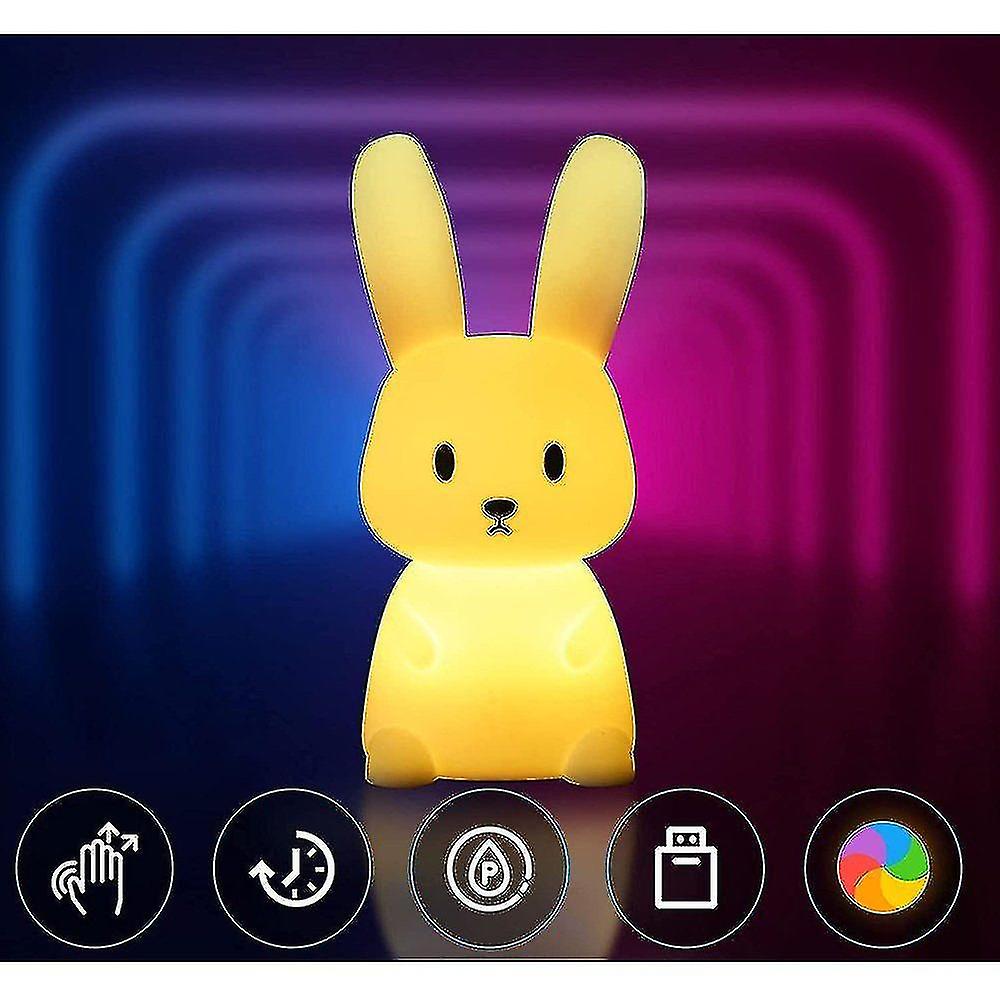 Bunny Silicone Night Light Children Usb Charging Bedside Lamp With 7 Light Changes Tap Control Timin