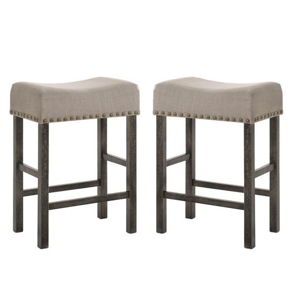 Set of 2 Linen Upholstered Counter Height Stool