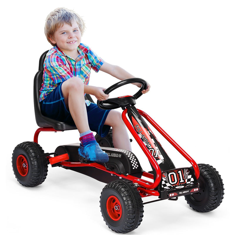 Kids Racer Pedal Go Kart 4 Wheel Pedal Powered Ride On Toys with Non-Slip Wheels and Adjustable Seat